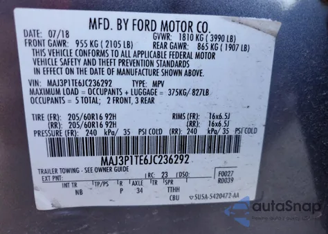 2018 Ford Ecosport Se from USA, damaged, VIN MAJ3P1TE6JC236292
